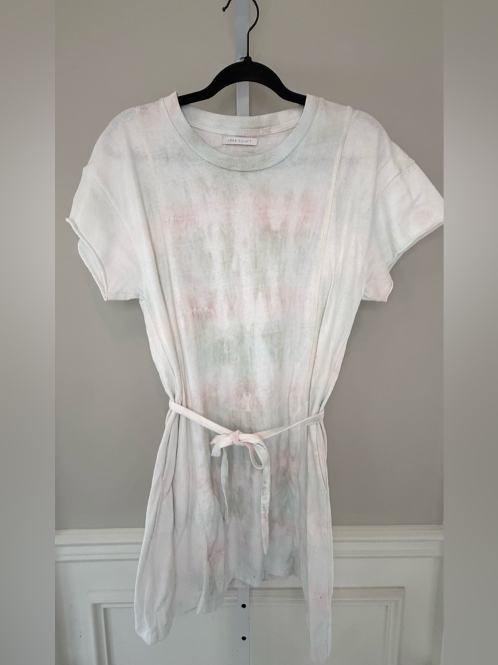 John Elliott Pastel Tie Dye T Shirt Dress Tie Waist Pink White Size S - Picture 3 of 16